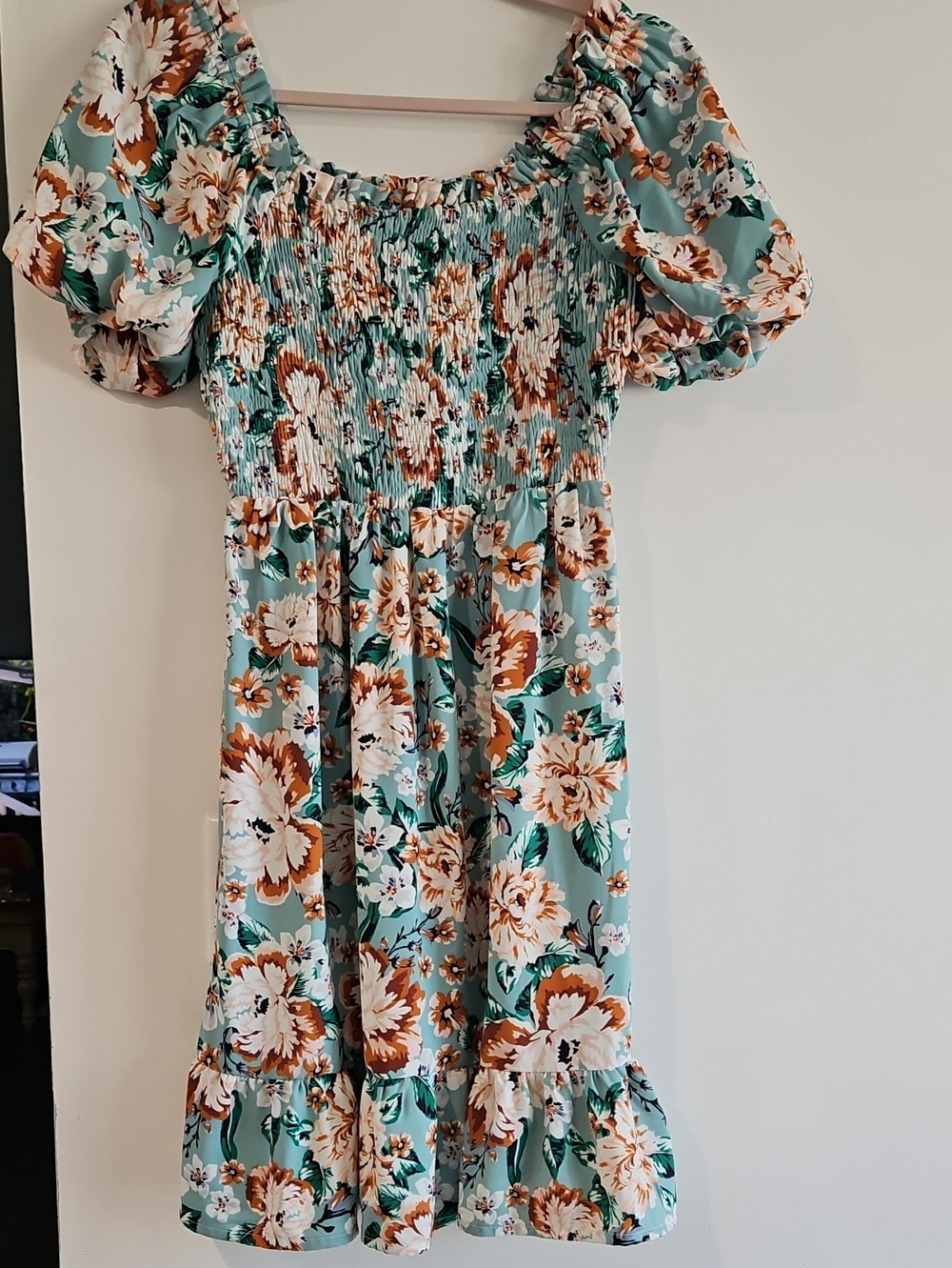 LC Lauren Conrad Mint Green Floral Smocked Top